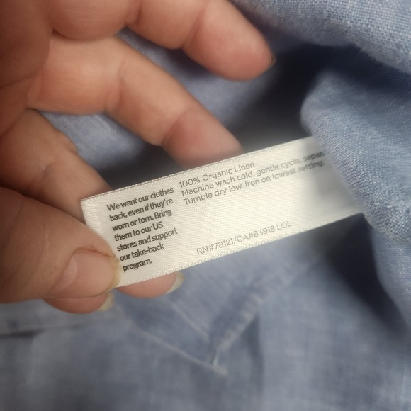 Eileen Fisher Top XS Button Down Blue Chambray Organic Linen Boxy 3/4 Sleeve - Picture 5 of 5